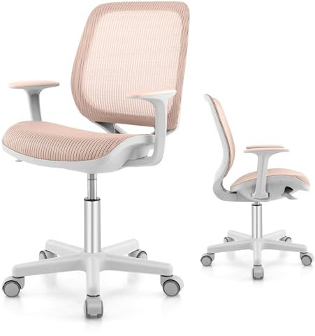 GOPLUS Schreibtischstuhl Kinder, Höhenverstellbarer Kinderdrehstuhl, Sitzhöhe 43-55cm, Bürostuhl mit Rückenlehne & Armlehnen & Rädern, Ergonomischer Kinderstuhl für Kinder 6-15 Jahre (Rosa)