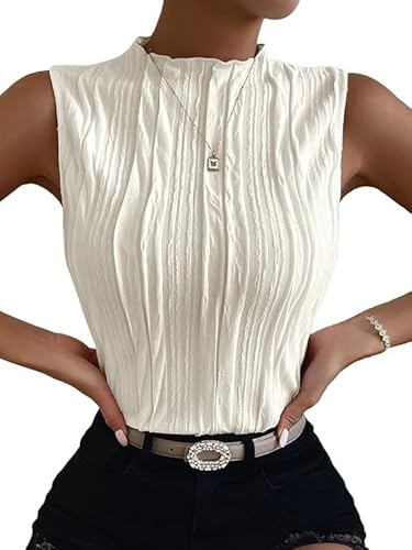 Haibang Canotta Donna Elegante Estive Tank Top Senza Maniche Scollo a Mezza Altezza Canottiera Sexy Slim Fit Sottogiacca Testurizzato Camicette Base Camicia Moda T-Shirt Casual Business Magliette