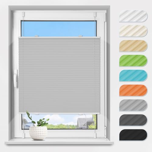 Plissee Klemmfix ohne Bohren Grau B45 x H130 cm Plissees Lichtdurchlässig Faltrollo Jalousie Plisseerollo Fertigplissee Sichtschutz & Sonnenschutz für Fenster & Tür