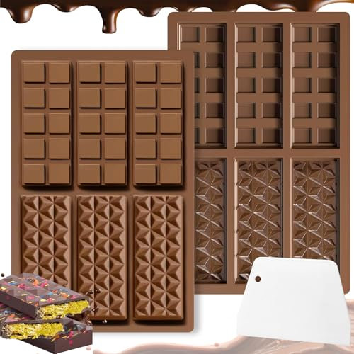 3Pcs Deep Chocolate Bar Moulds Silicone, Chocolate Bar Mold for Filling Pistachio Cream Butter, Thick Chocolate Bar Molds, Candy Moulds