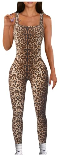 Générique Body Sexy Femme Léopard Combinaison Sans Manche Maillot de Corps Legging Moulant Combinaison Yoga Sport Gym