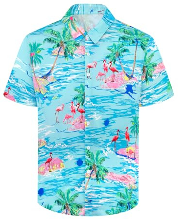 XiaoMoSha Mens Hawaiian Shirts Short Sleeve Wrinkle Free Button Down Summer Casual Shirt for Men Tropical Holiday Beach Funky Party Tops, TropicalGreen, XL