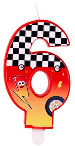 Födelsedagsljus med Racingtema, Rött Rutigt Sifferljus med Blixtar och Bilhjulsmönster för Födelsedagsfest Babyshower Racingbilstemafest Dekoration(Nummer 6)