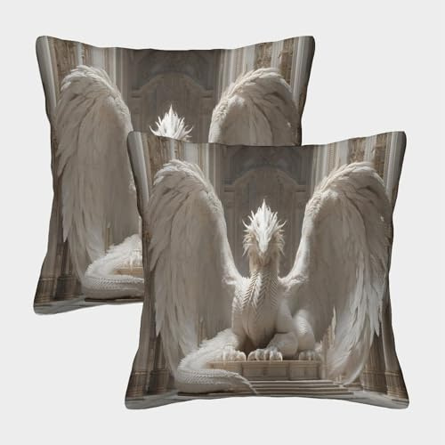 kaiyun White Dragón Funda De Cojín Cuadrada 40x40cm 2 Paquetes Alas Enormes con Cremallera Decorativa Invisible para Muebles