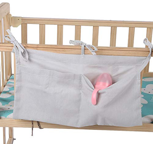 KIMISS Crib Baby Bed Hanging Organizer Bag - Cotton Storage for Diapers, Teething Toys, and More - Stylish Crib Accessories in Pink, Blue, and Gray (49.5cm*28.5cm)