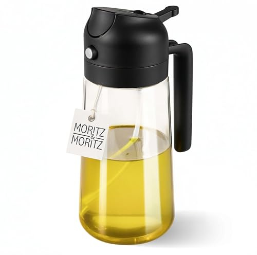 Moritz & Moritz Spruzzatore Olio in Vetro 470 ml – Oliera Spray 2 in 1 con Beccuccio per Friggitrice ad Aria, Padella e Grill – Nebulizzatore e Dosatore per Olio e Aceto, Nero