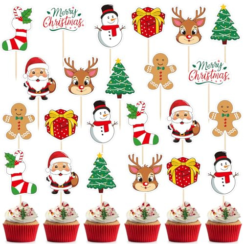 Morcheiong Weihnachts-Cupcake-Topper – 80 Stück, Winterurlaub, Party, Obstkuchendekoration
