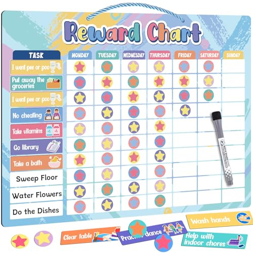 Magnetic Reward Chart For Children Behaviour, 30 x 40 cm Magnetic Chores Chart For Kids, Large Star Chart with 90 Magnets & 420 Stars for Routine, Potty Training, Good Behaviour
