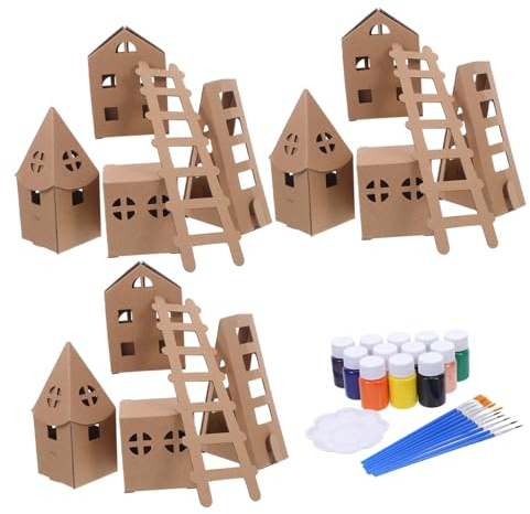TOPBATHY Set de Maison Carton pour Garçon Fille Kit DIY Miniature à Colorier Modèle de Petite Maison Papier pour École à Domicile et Maternelle Créatif Carton pour Jeux et Décoration