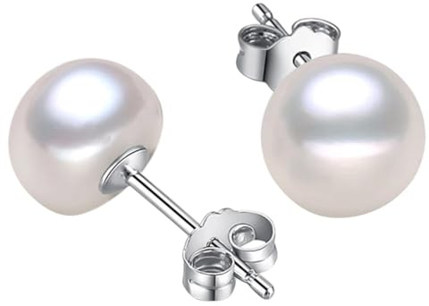 ORECCHINI DONNA A BOTTONE 6-7 MM PERLE ACQUA DOLCE COLORE BIANCO E ARGENTO 925