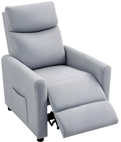 HOMCOM Poltrona Relax Reclinabile Manuale 135° con Poggiapiedi, Divano Monoposto Reclinabile Ergonomica Imbottita in Tessuto Effetto Lino per Soggiorno e Camera da Letto, 73x86x100 cm, Grigio Chiaro