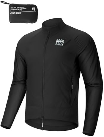 ROCKBROS Vindtät cykeljacka män kvinnor, lätt andningsaktiv snabbtorkande vindjacka cykelsportjacka, vikbar löparjacka med fickor för cykling MTB utomhus jogging, svart, M