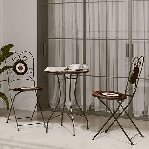 Eleganz Lot de 2 chaises de bistrot pliables, en fer revêtu par pulvérisation et céramique, couleur terre cuite, blanche, peu encombrantes et résistantes aux intempéries, pour terrasse, balcon ou