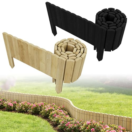LZQ Flexibelt rullstaket i trä, 200 x 40 cm, rabattinfattning, trädgårdsstaket, trästaket, staket, gräskant, rullbord, trädgårdsstaket, rabattkant, blomrabatt staket naturträ, staket, palisade, natur