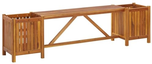 HETFTJN Panchina da giardino con 2 fioriere, 150 x 30 x 40 cm, in legno massello di acacia con finitura a olio, moderna panchina per balcone, giardino, terrazza, design salvaspazio