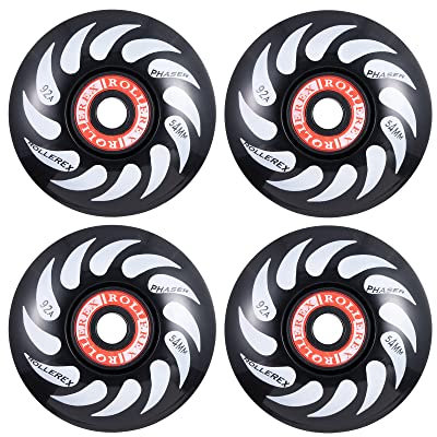 Rollerex Phaser 92A 54mm Skateboard Wheels 4-Pack with Bearings, Spacers & Washers – Durable 32mm Width Cruiser Wheels for Skateboards – Smooth Ride & Easy Installation (Steel Black)