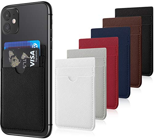 Weewooday 6 Tarjeteros de Teléfono Bolsillo Adhesivo de Tarjeta de Móvil de Cuero PU, Cartera de Tarjeta de Crédito de Identificación Bolsa Compatible con la Mayoría de los Teléfonos Inteligentes