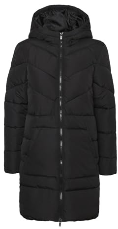 Noisy May Damen Lange Puffer Jacke | Warmer Stepp Wintermantel mit Kapuze | Wattierter Blouson NMDALCON, Farben:Schwarz, Größe:36