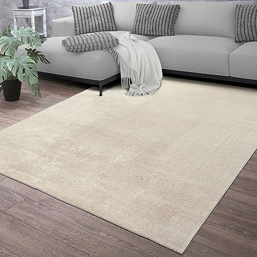 TT Home Alfombra Salón Pelo Corto Monocolor Diseño Moderno Lavable, Color: Crema, Tamaño:120x160 cm