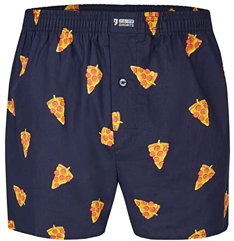 Happy Shorts Calzoncillos tipo bóxer americano para hombre, diseño de corazones grandes, Pizza, L