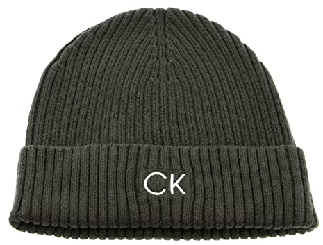 Calvin Klein Herren Classic Cotton Rib Beanie K50K509680 Gestrickte Mütze, Grün (Dark Olive), OS