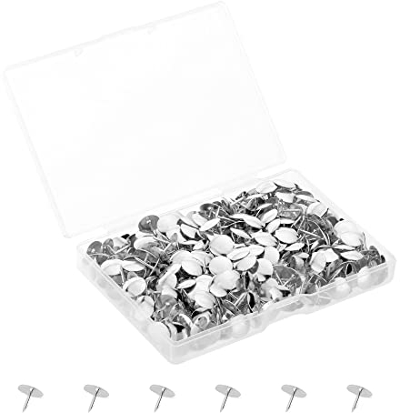 kwmobile 400x Reißzwecken flacher Kopf - Pinnadeln in Silber - Reißnägel Stecknadeln aus Eisen für Pinnwand - 400 Stk Heftzwecken Set - Metall Pins mit Aufbewahrungsbox