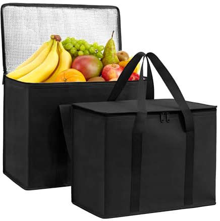 Carrywell (Not Made In China) Insulated Reusable Grocery Bags 2-Pack, Catering and Delivery Bag For Hot and Cold Food, Collapsible Thermal Tote For Doordash