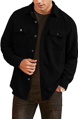 Elegancity Chemise à Veste en Velours Côtelé Bûcheron Homme à Manches Longues Casual Bouton Chemise Veste Regular Fit Deux Poches S-XXXL