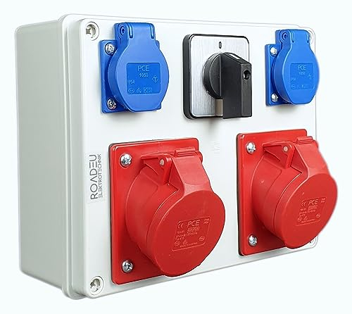 RoadEu - Coffret de chantier, Répartiteur électrique mural et prises CEE 16A 400V, 230V IP44 - Prise murale avec interrupteur principal - Répartiteur de courant