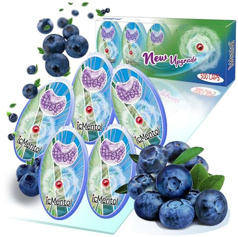 icMentol - 3.2 mm large particles, 500 capsules menthol balls, aroma capsule, aroma balls, DIY click balls (5 packs x 100 capsules, ice cold blueberry aroma)