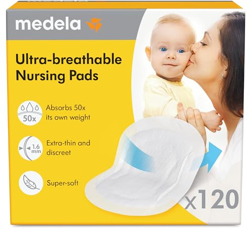 Medela Ultra-Breathable Nursing Pads, Highly Absorbent, Super Soft, Discreet Design for Comfortable Wear, Pack of 120
