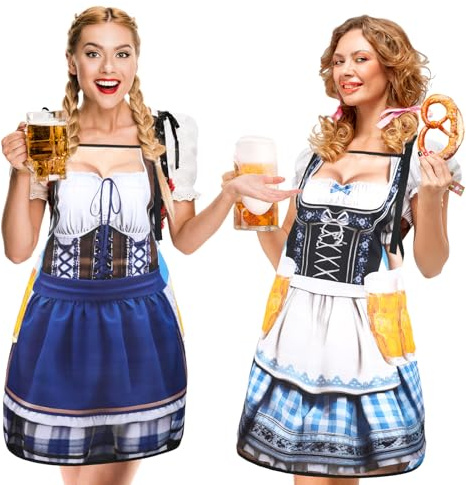 Yamitora 2 pieces Oktoberfest apron, cooking apron dirndl, Oktoberfest accessories, kitchen apron, sexy apron, barbecue apron, dirndl accessories, for beer festival, party, funny apron, gift, brown,