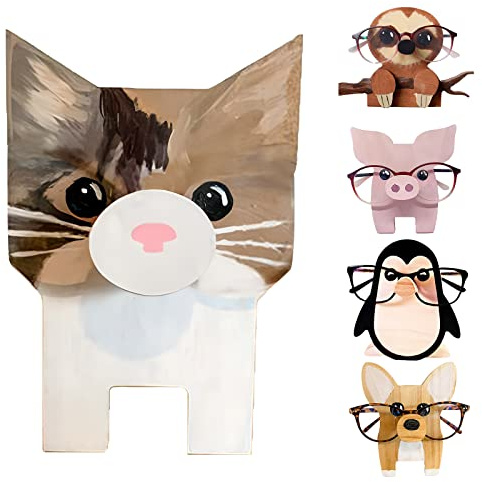 Lidzopas Porta Occhiali in Legno a Forma di Gatto, Supporto per Occhiali in Stile Animale per Regali, Decorazione per Scrivania di Casa o Ufficio