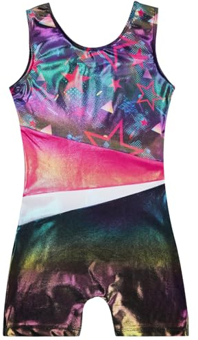 Gogokids gymnastiktröjor för flickor, ärmlös gymnastik-unitard för flickor med gradient paljettdesign och elastiskt material, barngymnastikdräkt med raka ben i 3–12 år, svart rosa, 110(100-110