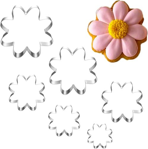 UKoosien Juego de 6 cortadores de margaritas de 10,2 cm, 8,9 cm, 7,6 cm, 6,4 cm, 4,5 cm, 2,5 cm, aptos para lavavajillas, flores, cortadores de galletas, moldes para hornear