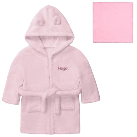 HAGOT Bebe Albornoz, Polar Bebé Albornoz con Capucha, Ultra Suave para Niños Unisexo Pequeños de 6 a 12 meses, Toalla de Baño Esencial para Bebé, Rosa