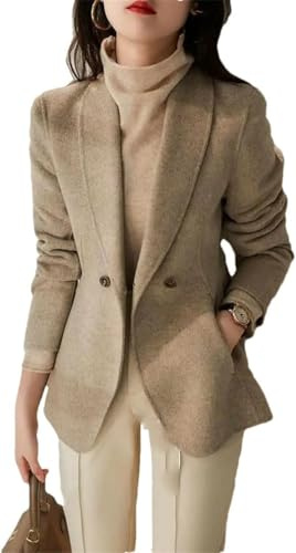 Yancremio Blazer da Donna in Misto Lana con Risvolto Blazer Casual Business Leggero Caldo Primaverile e Autunnale Blazer Formale Elegante retrò (Cammello,M)