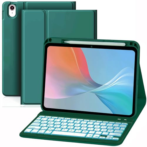 WALWALO Étui de clavier vert magnétique amovible pour iPad A16 11ème génération 2025 11 - Protection avec porte-stylo - Clavier QWERTZ