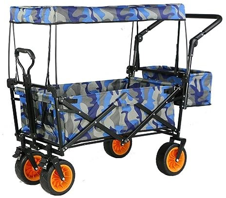 Chariot de camping, chariot de plage, chariot utilitaire, chariot à main pliable et portable, robuste, avec auvent amovible pour le shopping, la plage, le camping, le festival, chariot pliable (C) (A)