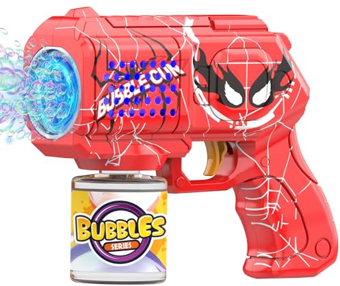 Muakiz Spider Pistola de pompas de jabón: máquina de pompas de jabón, juguete para niños, 10000 burbujas/minuto, con 2 pompas de jabón líquido, para bodas, exteriores, regalo de cumpleaños, color rojo