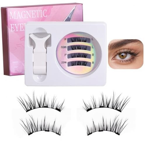 2 Coppie Ciglia Finte Magnetiche, Ciglie Magnetiche Naturale Riutilizzabili, Impermeabili Fake Lashes Magnetic, Magnetic Eyelashes con Applicatore, Naturali e Lunga Durata di Effetto 3D (B)