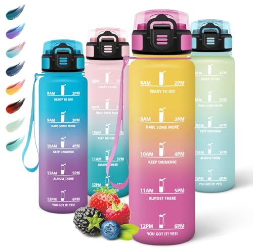 Motswedi Borraccia 1 litro, a Prova di Perdite, Borraccia con Cannuccia, Reutilizables, Bottiglia Acqua, Senza BPA, Borracce per Scuola, Palestra, Ufficio, Yoga, Sport, Rosa Giallastro