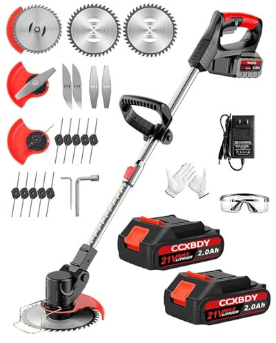 Akku-Rasentrimmer für Makita Motorsense 4 in 1 mit Akku 2 x 2,0 Ah und 4 Arten von Klingen für Rasen, Garten