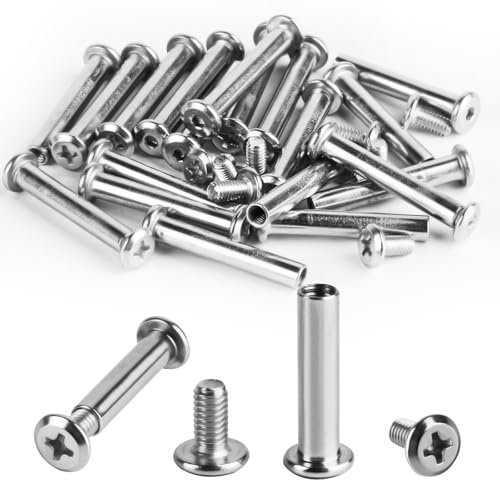20 PiezasTornillos de Conexión para Muebles, M4 x 20 mm Conectores para Muebles de Acero Inoxidable A2 V2A, Tornillos de Manguito para Armarios Tableros de Madera(10 Tornillos, 10 Manguito)