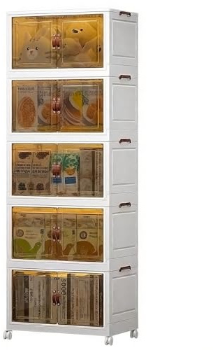 DreamHaven Caja De Almacenaje Plegable De 5 Niveles con Puertas, Apilable, De Plástico con Ruedas, Organizador De Armario para Dormitorio, Baño, Cocina Y Sala De Estar.