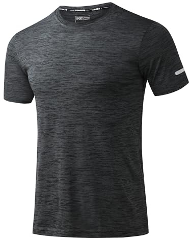 Peakwell Men Running T-Shirts Short Sleeve Sports Workout Tops, Black, M