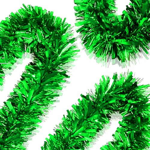 Psoeksdo 33Ft Christmas Tinsel Garland Xmas Tree Decorations Shiny Thick Green Metallic Twist Garland Ceiling Hanging Decor for Xmas New Year Birthday Party Indoor Outdoor Supplies-Green