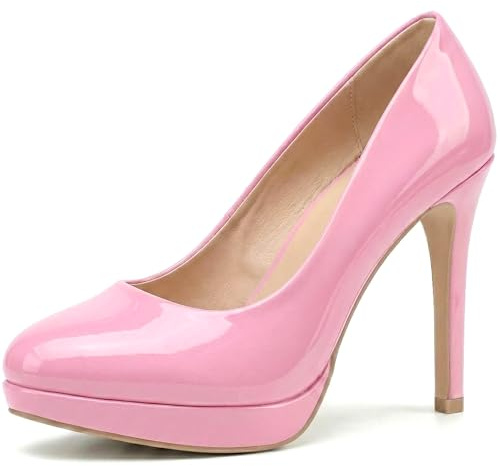 New Mens Womens Drag Queen Cross Dresser HIGH Heel Round Toe Court Shoes (Pink Patent, UK Footwear Size System, Adult, Women, Numeric, Medium, 9)