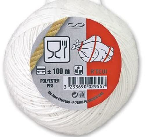 R'TCUI Ficelle Alimentaire Polyester, Blanc, 100 m/40 g