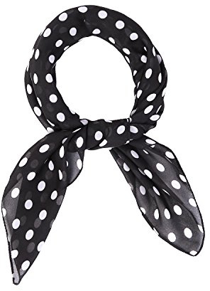MissShorthair 50s Chiffon Scarf Sheer Square Neck Head Scarf for Women, A Black & White Dot